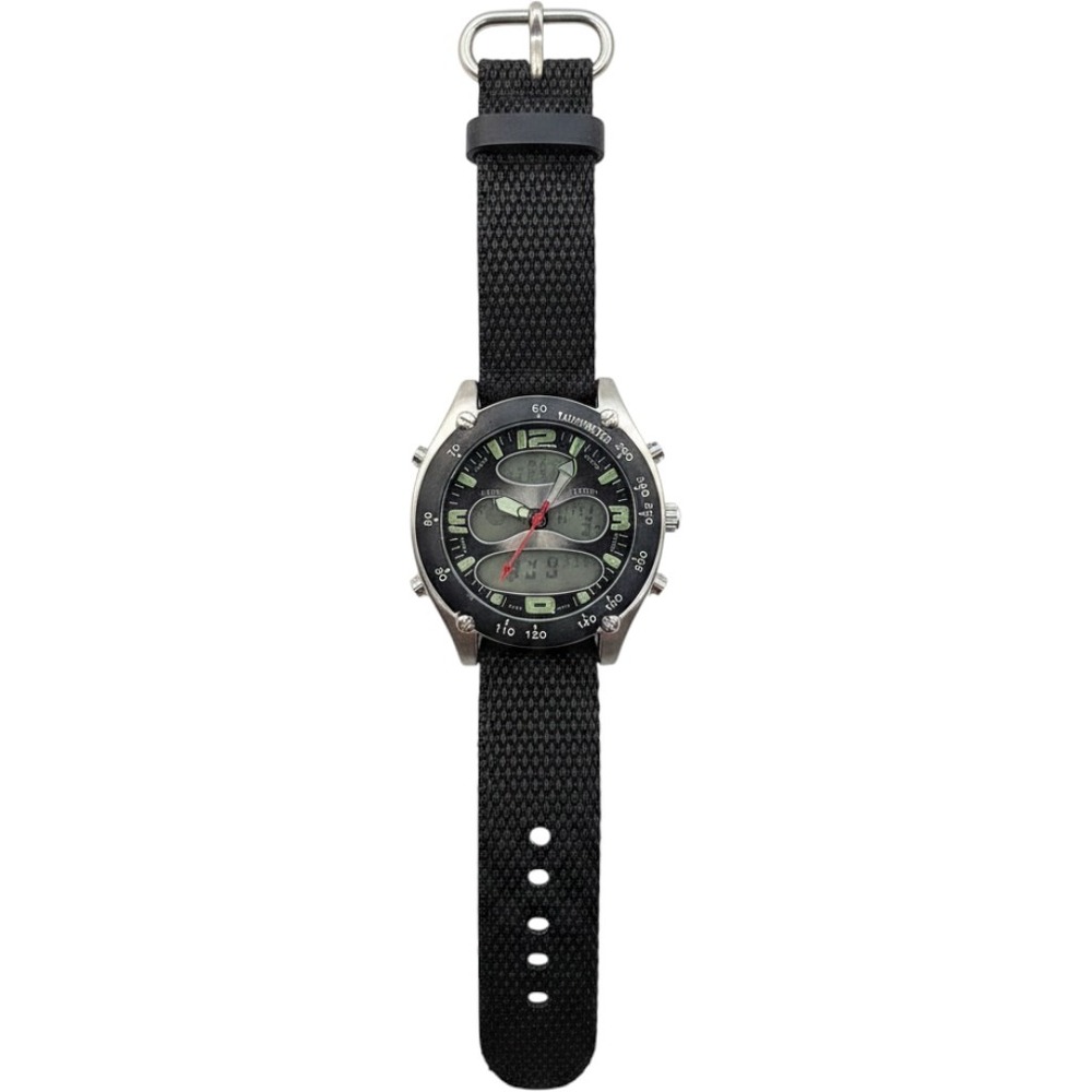Athletic Works Mens Ana-Digi Watch‎ Black Nylon Strap 3ATM Water Resistant 3338